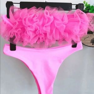 Contrast mesh Bandeau High cut bikini swimsuit